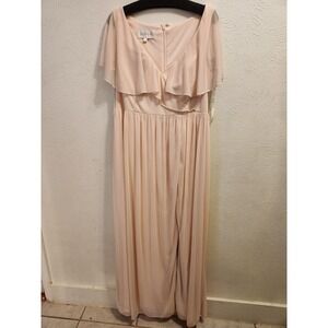 Azazie Bridesmaid Dress Womens Medium Blush Pink Off Shoulder Ruffle Maxi Gown